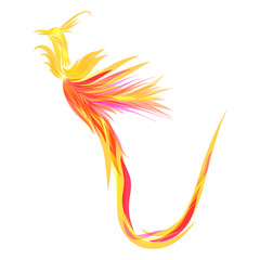 abstract fairy tale bird of paradise multicolor with elegant plumage flies flapping wings