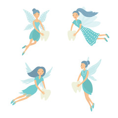 Set tooth fairy. Vector illustration isolated on white background.