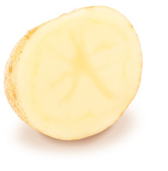 Potato cut in half, washed and with skin. Isolated on white background.