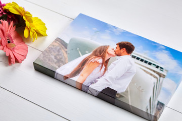 Canvas print with gallery wrap technique on white background