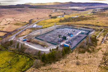 Aerial image of Electricity transmission sub-station in County Donegal - Ireland