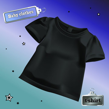 
Vector realistic illustration of baby clothes. An isolated image of a black t-shirt.