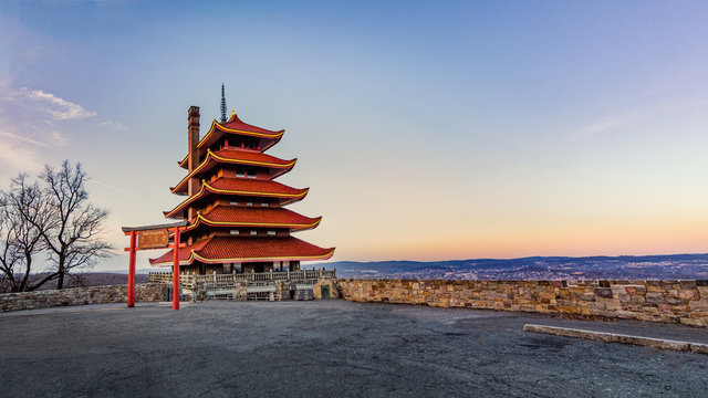 Panorama of the Reading Pagoda in early morning