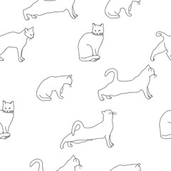 Cats line art vector isolated seamless pattern