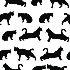 Black cats silhouette isolated seamless pattern
