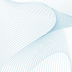 Abstract technology design. Blue, gray intersecting curves. Vector line art futuristic pattern. Sound, radio waves. Energy, power concept. White background. Subtle lines. EPS10 illustration