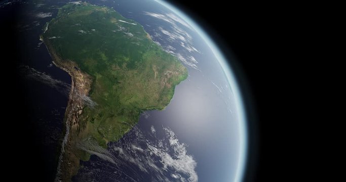 South American seen from space during daytime. Earth rotating slowly. Satellite view from earth orbit. Blue marble. Great for background. Brazil, Argentina. Elements of this image furnished by NASA.