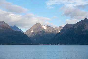 Glacier mountain on Resurrenction Bay near Kenai Fjords National Park in Sep. 2019 near Seward, Alaska AK, USA.