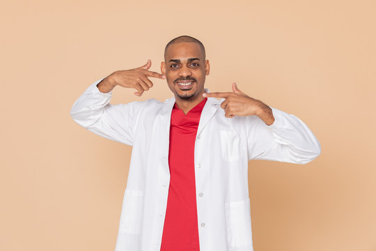 African doctor wearing a lab coat