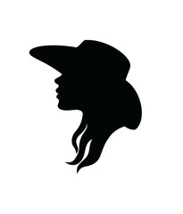 Kowboyka profilu głowy dziewczyny w kowbojskim kapeluszu - obrazy, fototapety, plakaty