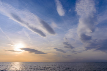 湘南（葉山、森戸海岸、秋谷海岸、一色海岸）の海と空と雲と夕焼け
