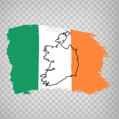 Flag of Ireland from brush strokes and Blank map of Ireland. High quality map Ireland and national flag on transparent background for your web site design. Europe. EPS10. 