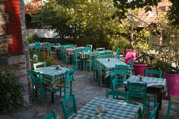 The old city Palaios Panteleiomonas, tourist attraction in Greece. Leptokaria travel destination in east Macedonia.