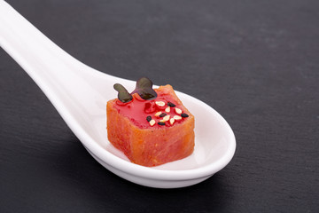 Fish and meat canapés for visiting catering, for holidays and ceremonies, for restaurant, menu