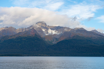 Glacier mountain on Resurrenction Bay near Kenai Fjords National Park in Sep. 2019 near Seward, Alaska AK, USA.