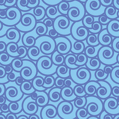 Blue wave swirl vector repeat pattern design