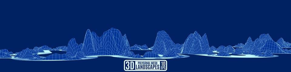 Polygonal mountains wave a grid landscape. Stock vector