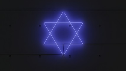 Símbolo estrella de David neón azul.