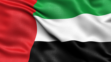 Obraz premium 3D illustration of the flag of the United Arab Emirates waving in the wind.