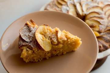 homemade apple pie. homemade apple charlotte. piece of apple pie.