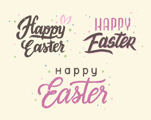 Happy Easter Inscription in pastel style. Vector lettering illustration. Set of three different inscriptions. - 337431289