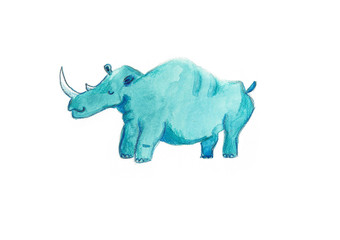 Realistic rhino on a white background. Watercolor illustration or print