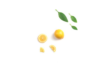 Collection of fresh yellow lemons isolated on white background. Set of multiple images.