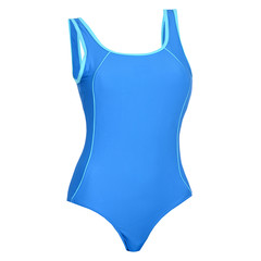 Blue women's one-piece swimsuit isolated on white background