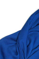 Blue background with satin fabric, banner. Isolated on a white background. Text place, copy space.