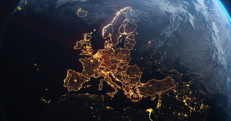 Planet Earth from Space EU Europe Countries highlighted, elements of this image courtesy of NASA