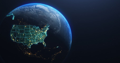 Planet Earth from Space USA, United States highlighted state border and counties animation, elements of this image courtesy of NASA