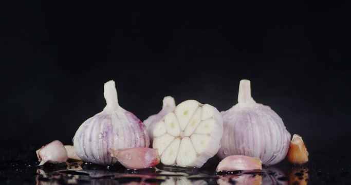 Slice of fragrant garlic with a cool steam.