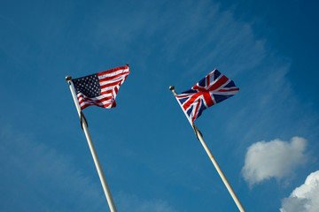 UK and US flags on flagpoles