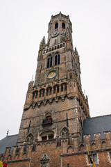 Fototapeta na wymiar View of Belfort tower from the market square. Bruges, Brussels