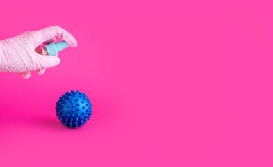 Content is associated with the virus, an antiseptic for the hands. Coronavirus, a place for text on...