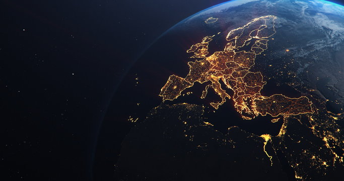 Planet Earth from Space EU Europe Countries highlighted, elements of this image courtesy of NASA