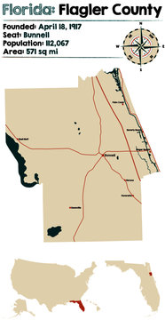 Large And Detailed Map Of Flagler County In Florida, USA.