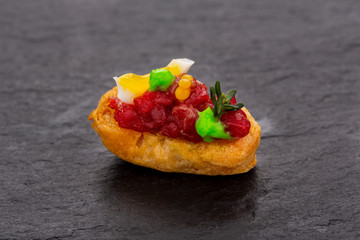 Fish and meat canapés for visiting catering, for holidays and ceremonies, for restaurant, menu
