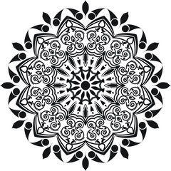 Black and White ornamental round lace pattern with mandala art
