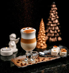 latte with coffee beans on the table