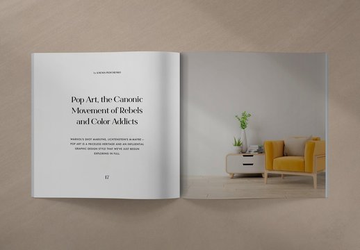 Opened Realistic 3D Square Format Magazine Mockup