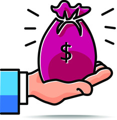 holds money bags in dollars