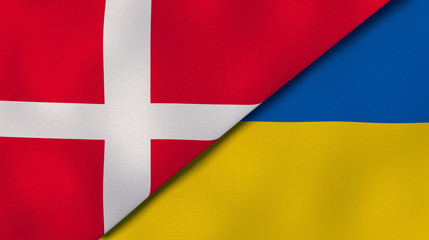 Fototapeta premium The flags of Denmark and Ukraine. News, reportage, business background. 3d illustration
