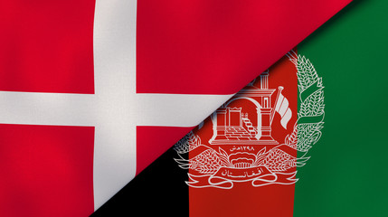 The flags of Denmark and Afghanistan. News, reportage, business background. 3d illustration