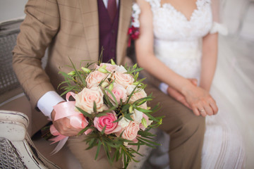 Delicate wedding bouquet of white and pink roses.Delicate wedding bouquet of white and pink roses