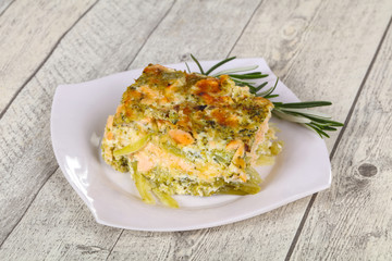 Tasty casserole with salmon and broccoli