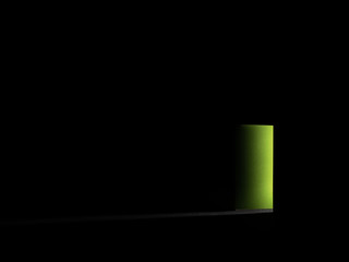 Abstract - single sheet of green paper with a cut out door-like shape. Simple, isolated object on a...