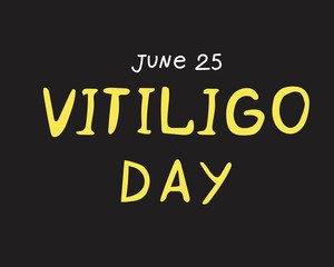 Lettering with the text Vitiligo Day is isolated on a black background for design, single hand drawn vector stock illustration as a concept for the fight against skin disease
