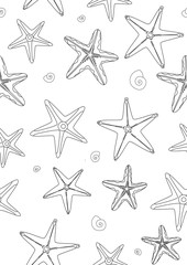 Seamless pattern or coloring page with starfish in the sea, A4 outline vector stock vector illustration with starfish as anti stress therapy for children and adults