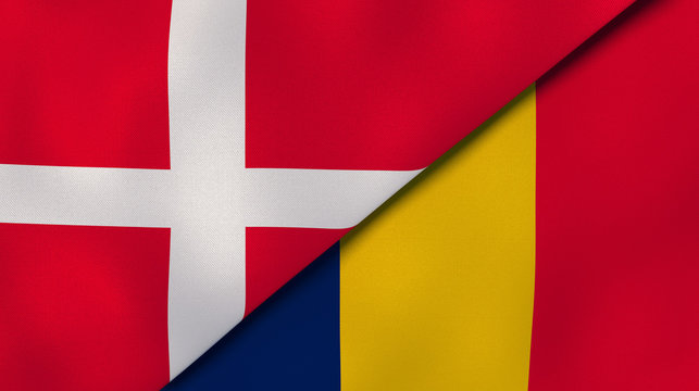 The flags of Denmark and Chad. News, reportage, business background. 3d illustration
